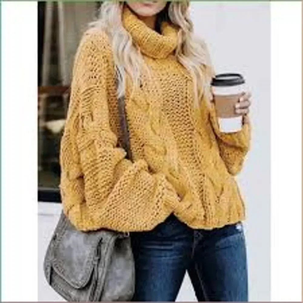 POL Cable Knit Chunky Sweater, Turtleneck, Drop Sleeve, Oversized, Womens Sz M